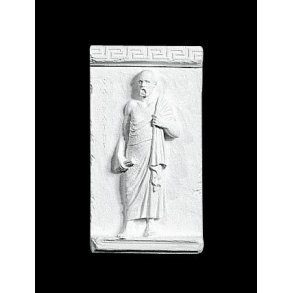 Relief Sokrates med papyrus